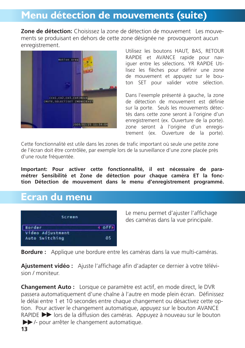 Ecran du menu menu détection de mouvements (suite) | Swann DVR4-950 User Manual | Page 37 / 72