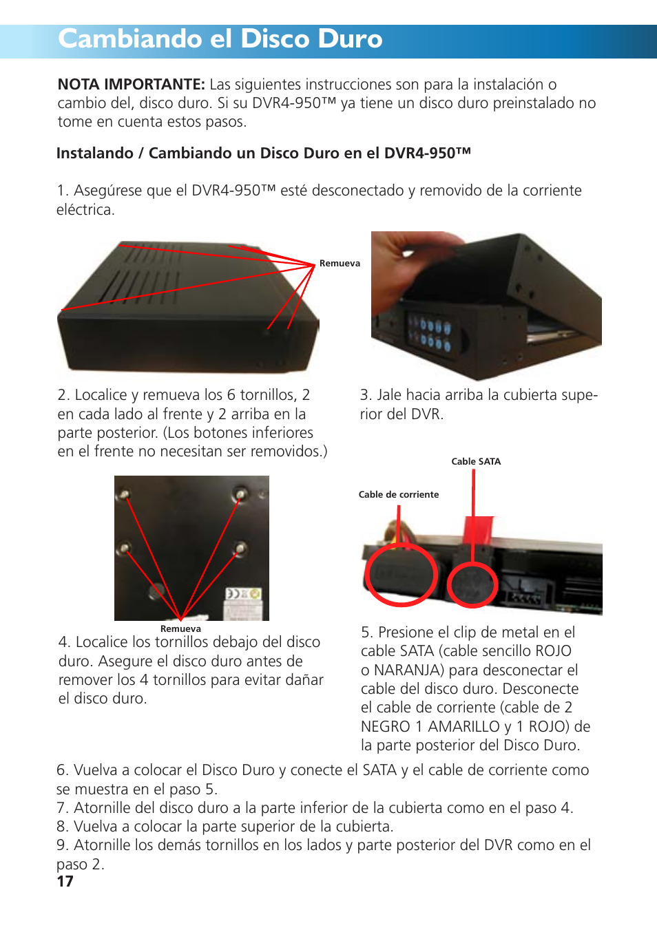 Cambiando el disco duro | Swann DVR4-950 User Manual | Page 65 / 72
