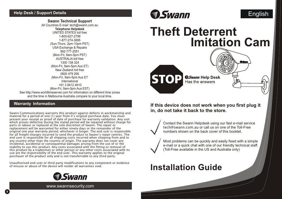 Swann Theft Deterrent Imitation Cam User Manual | 2 pages