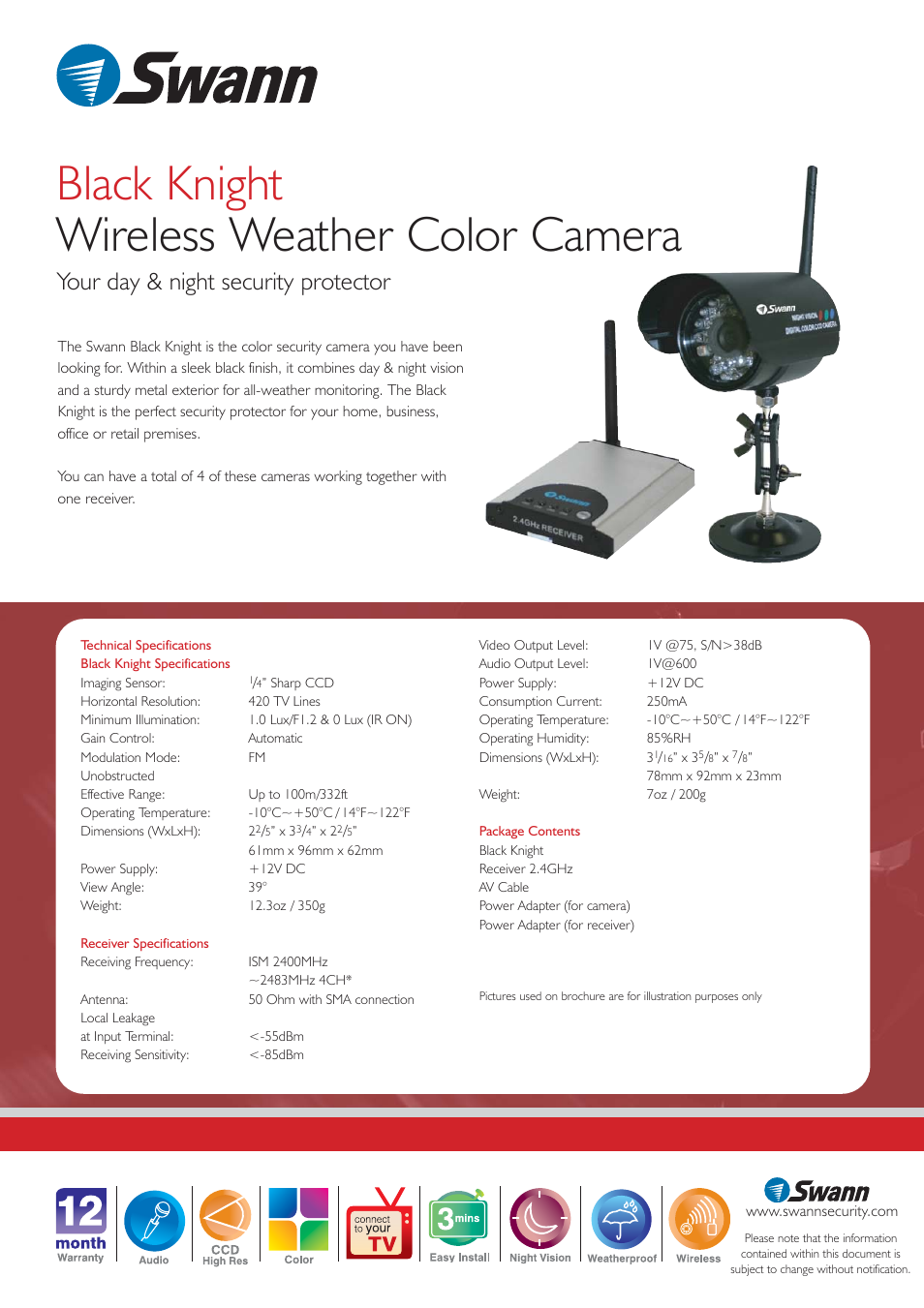 Black knight wireless weather color camera, Your day & night security protector | Swann SW-C-BLACKK User Manual | Page 2 / 2