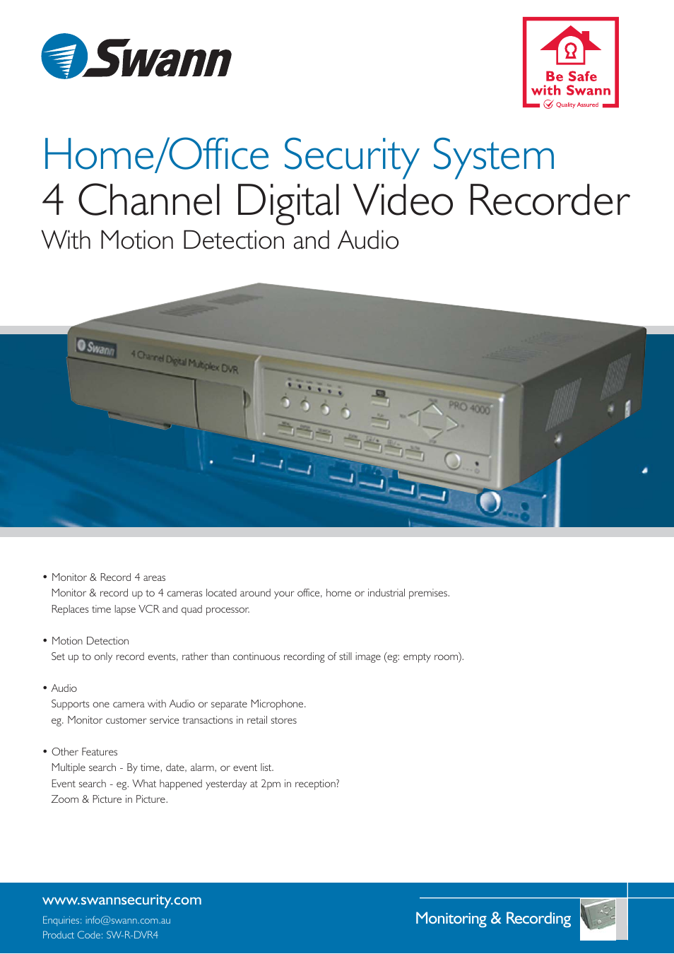 Swann SW-R-DVR4 User Manual | 2 pages