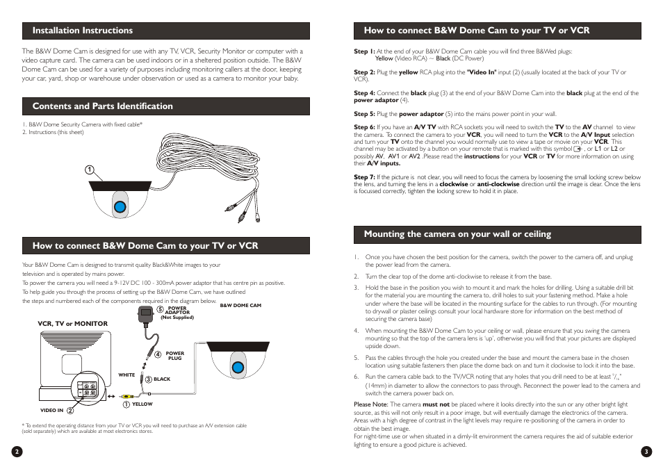Swann Black & White Dome Cam User Manual | Page 2 / 2