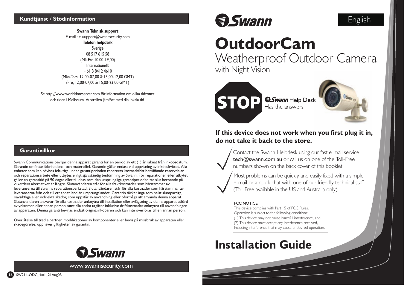 Swann OutdoorCam SW244-AUO User Manual | 16 pages