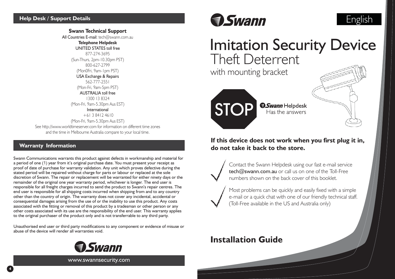 Swann Imitation Security Device User Manual | 2 pages