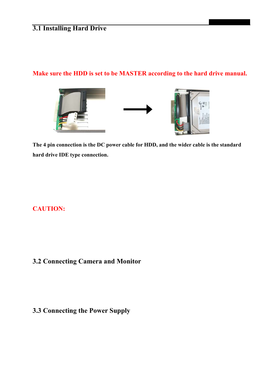 1 installing hard drive, 2 connecting camera and monitor, 3 connecting the power supply | Swann 4-Alert SW242-DAL User Manual | Page 6 / 21