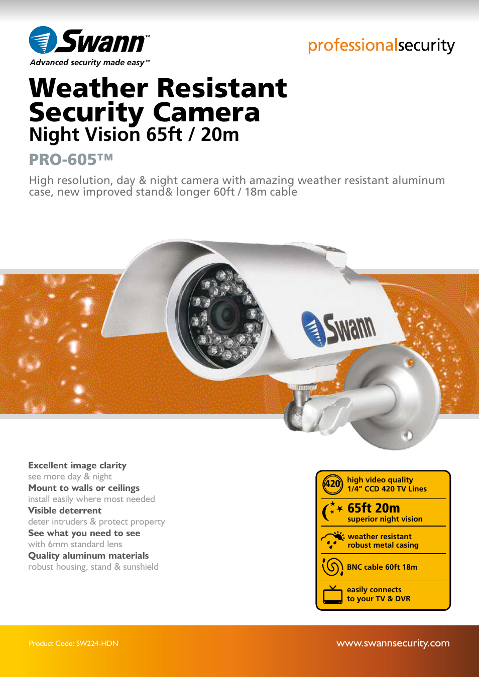 Swann PRO-605 User Manual | 2 pages