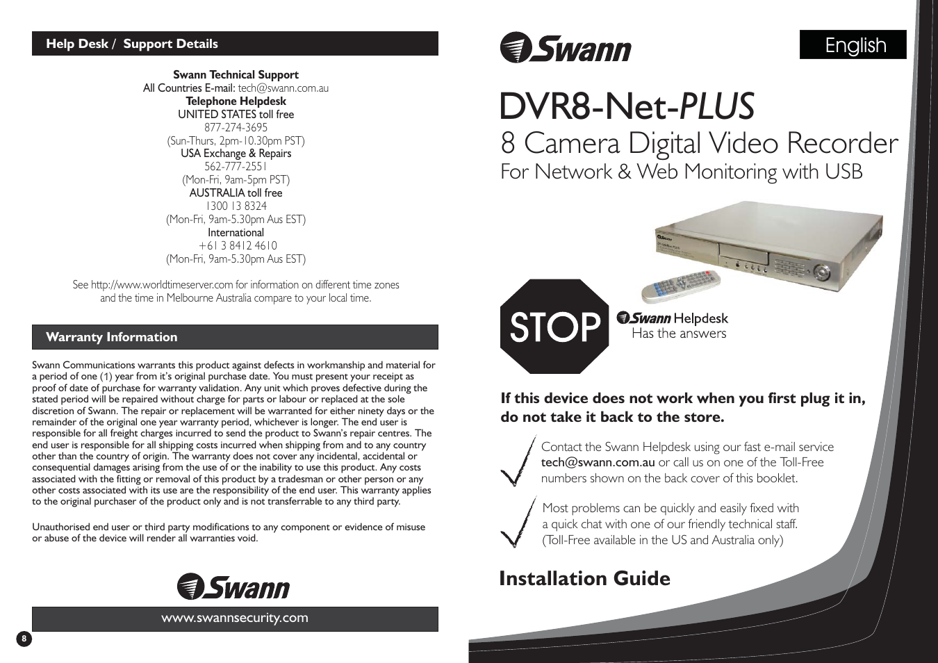 Swann DVR8-Net-Plus User Manual | 4 pages