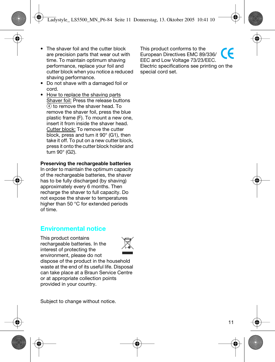 Environmental notice | Braun LS 5500 User Manual | Page 11 / 82