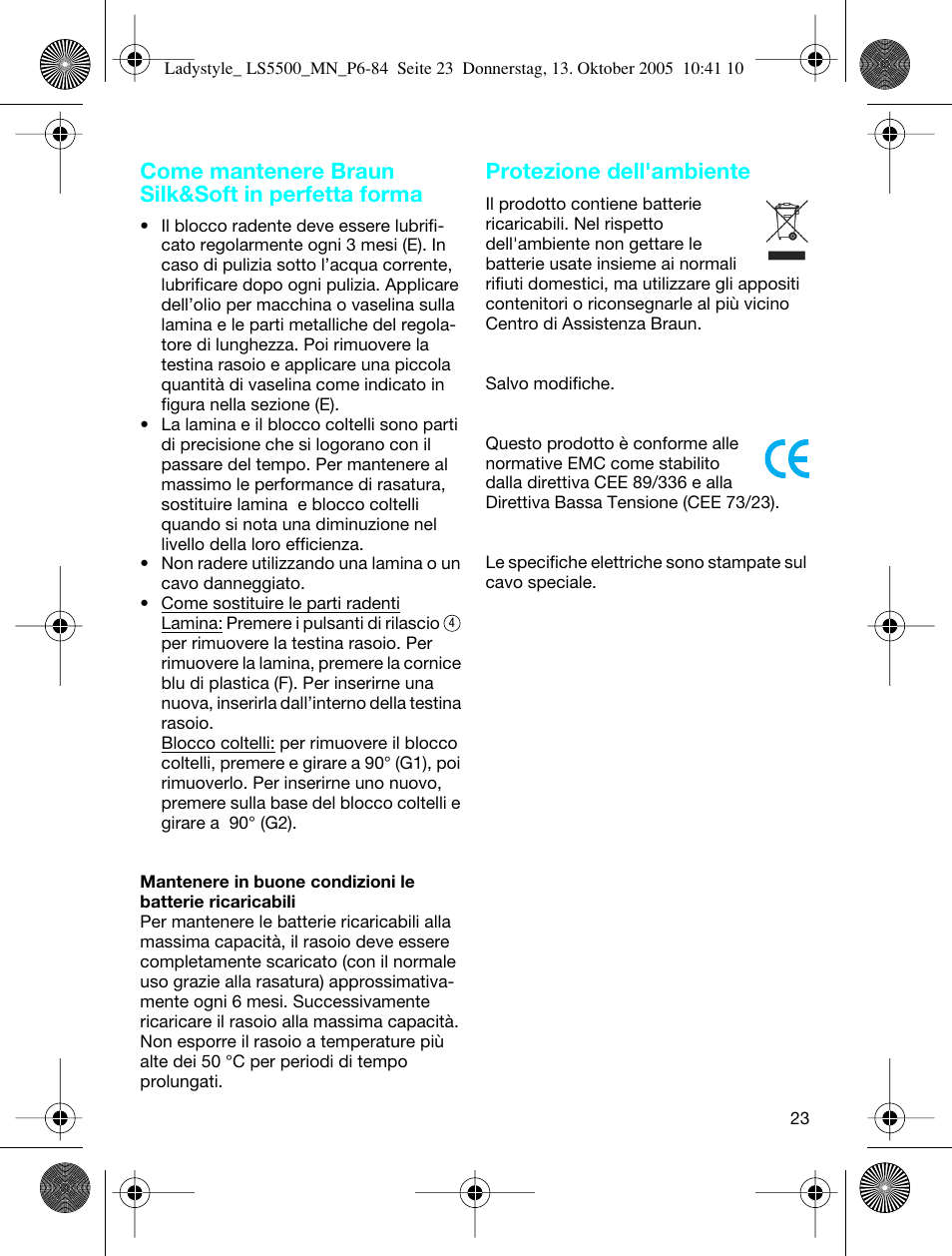 Come mantenere braun silk&soft in perfetta forma, Protezione dell'ambiente | Braun LS 5500 User Manual | Page 23 / 82