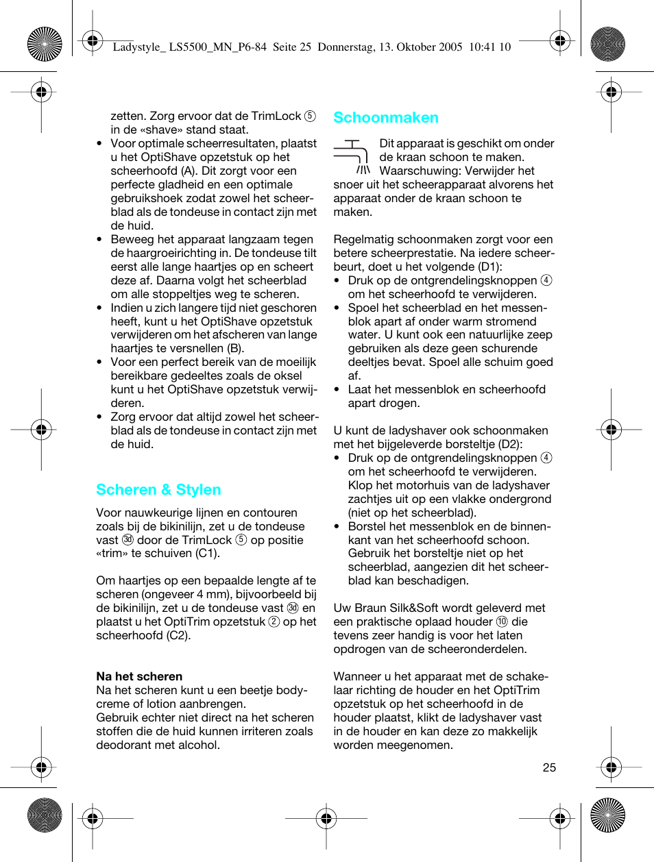 Scheren & stylen, Schoonmaken | Braun LS 5500 User Manual | Page 25 / 82