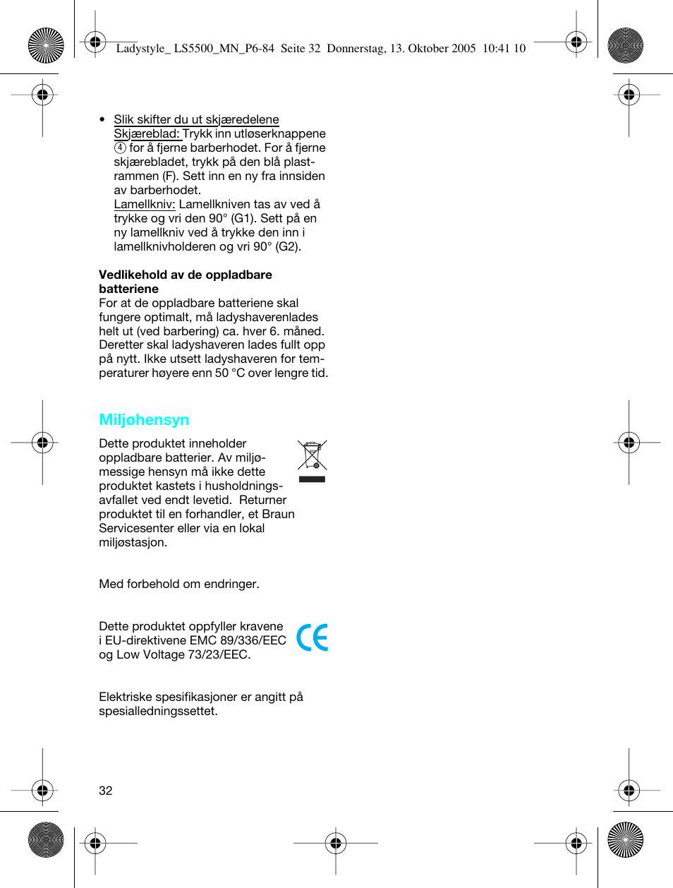 Miljøhensyn | Braun LS 5500 User Manual | Page 32 / 82