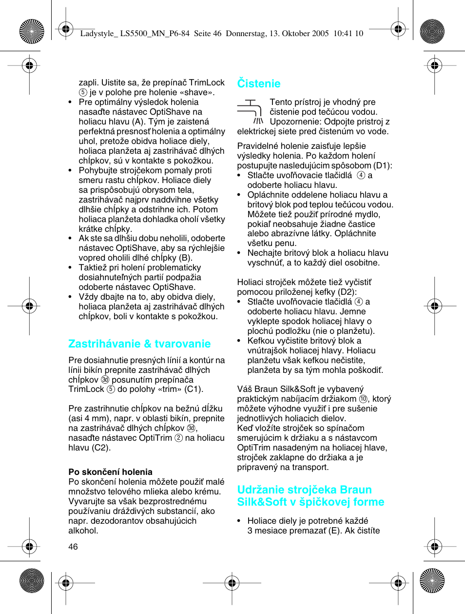 Zastrihávanie & tvarovanie, Âistenie | Braun LS 5500 User Manual | Page 46 / 82