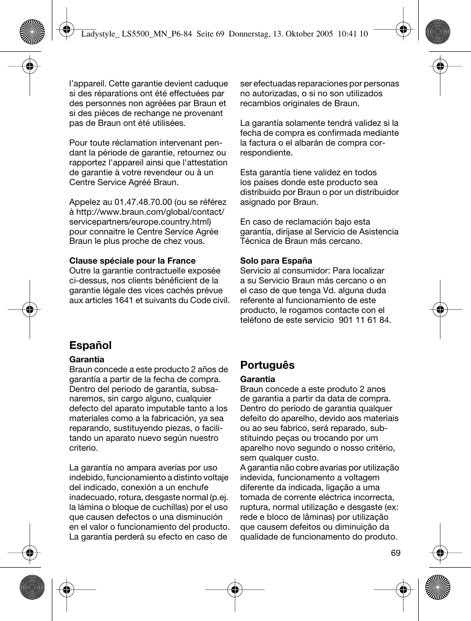 Español, Português | Braun LS 5500 User Manual | Page 69 / 82