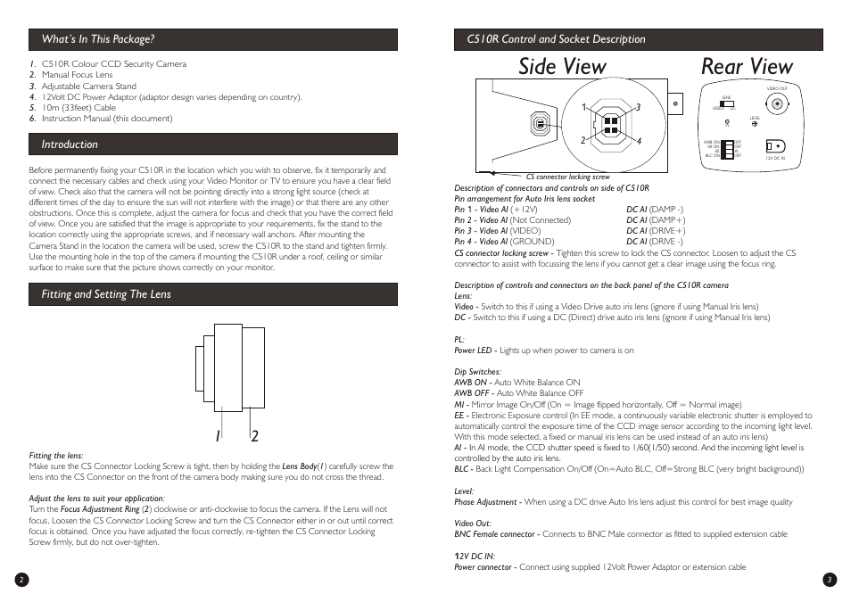 Rear view side view | Swann C-510R User Manual | Page 2 / 2