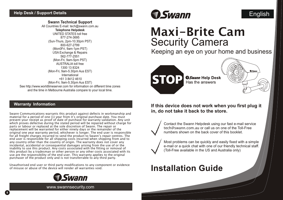 Swann Maxi-Brite Cam F-SW244-LPC User Manual | 4 pages