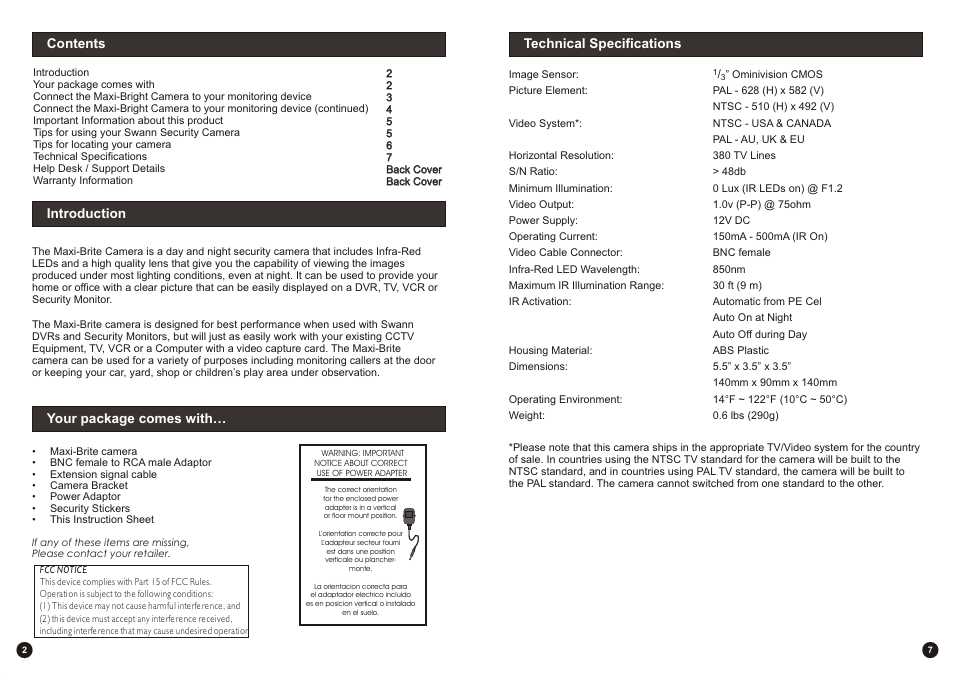 Swann Maxi-Brite Cam F-SW244-LPC User Manual | Page 2 / 4