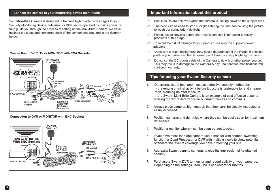 Tips for using your swann security camera, Important information about this product | Swann Maxi-Brite Cam F-SW244-LPC User Manual | Page 4 / 4
