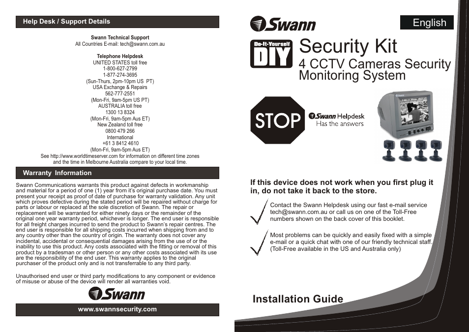 Swann 4 CCTV Cameras Security Monitoring System User Manual | 4 pages