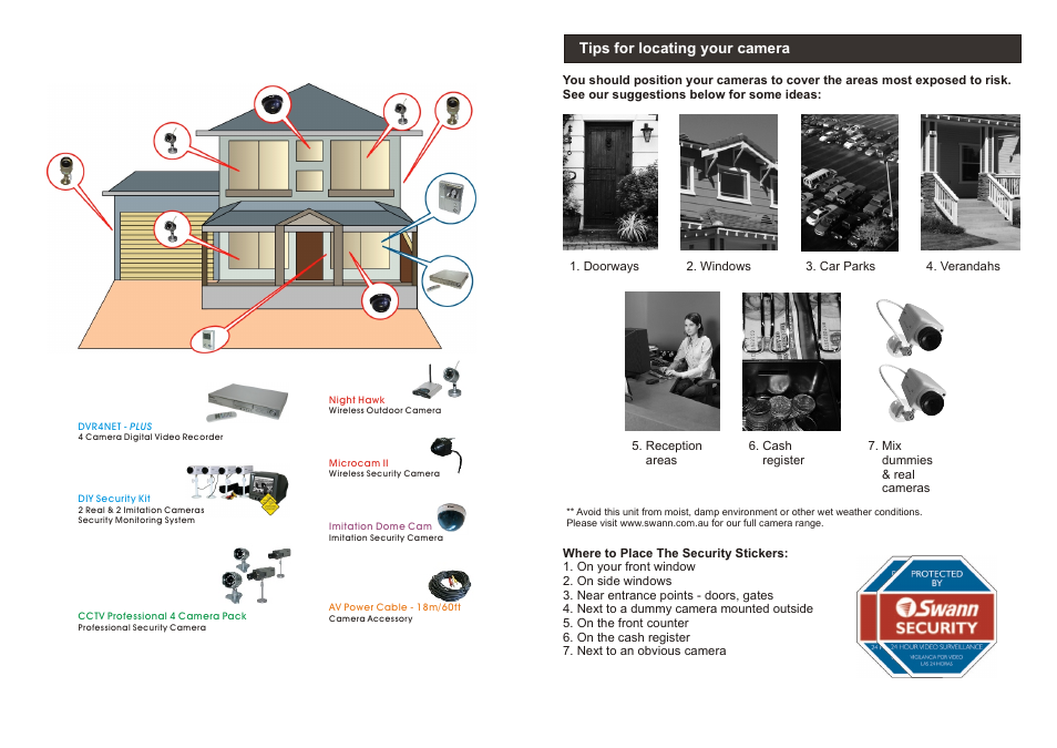 Tips for locating your camera | Swann 4 CCTV Cameras Security Monitoring System User Manual | Page 2 / 4