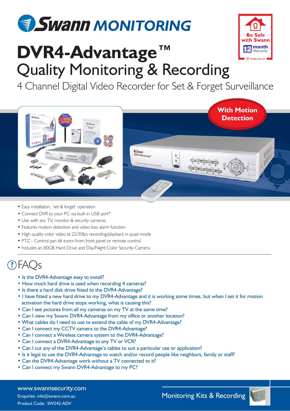 Swann SW242-ADV User Manual | 4 pages