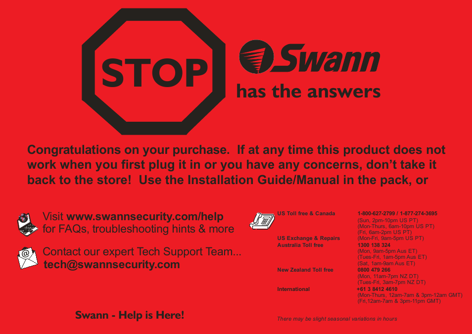 Stop ai style, Stop, Has the answers | Swann - help is here | Swann DVR16-8600 User Manual | Page 2 / 2