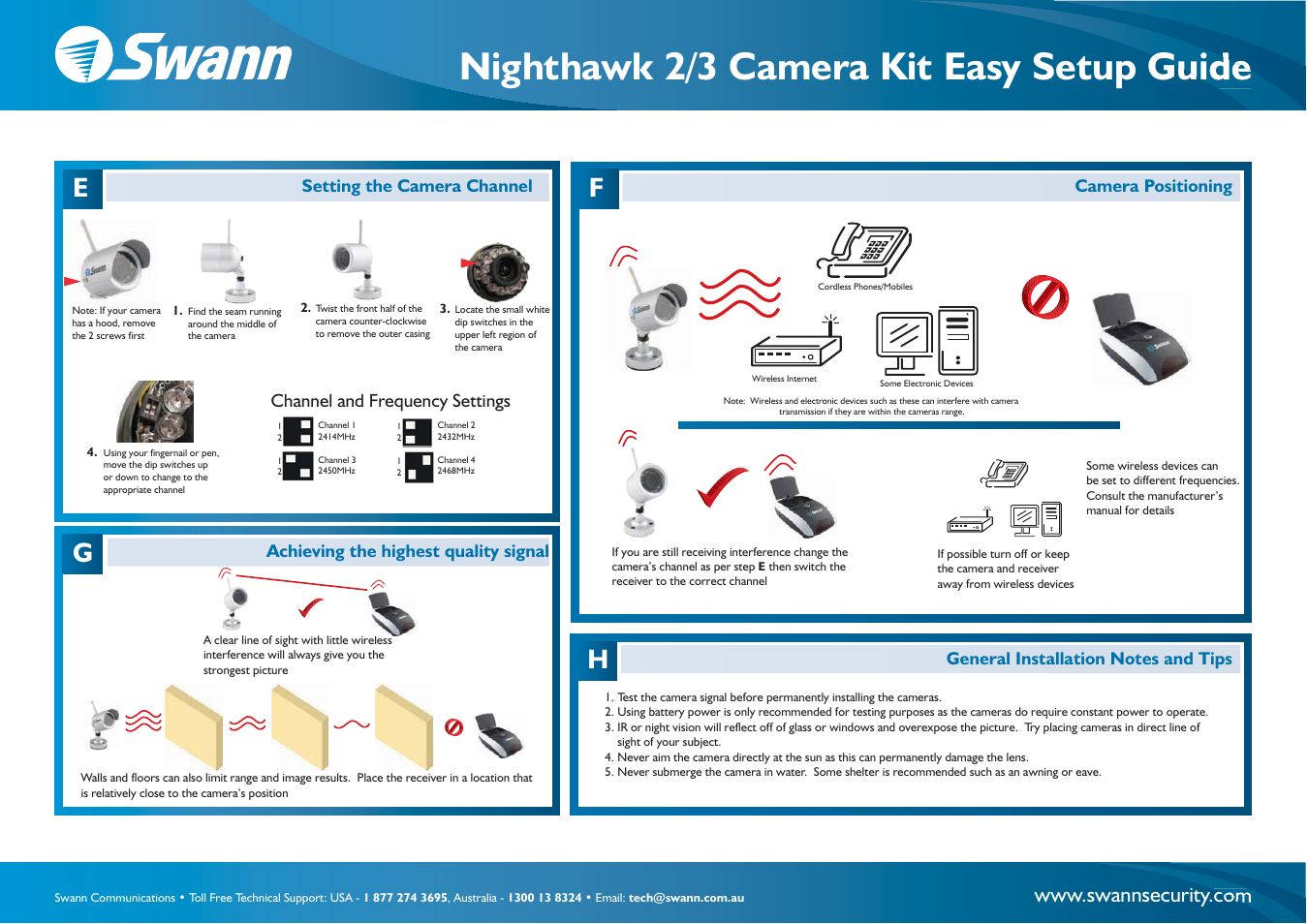 Nighthawk 2/3 camera kit easy setup guide, Gf e | Swann NIGHTHAWK 3-Feb User Manual | Page 2 / 2