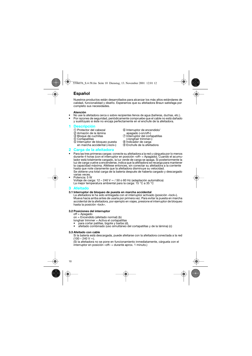 Español | Braun 2560 User Manual | Page 10 / 54