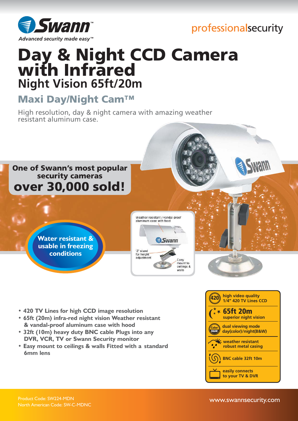 Swann Maxi Day/Night Cam Day & Night CCD Camera User Manual | 2 pages