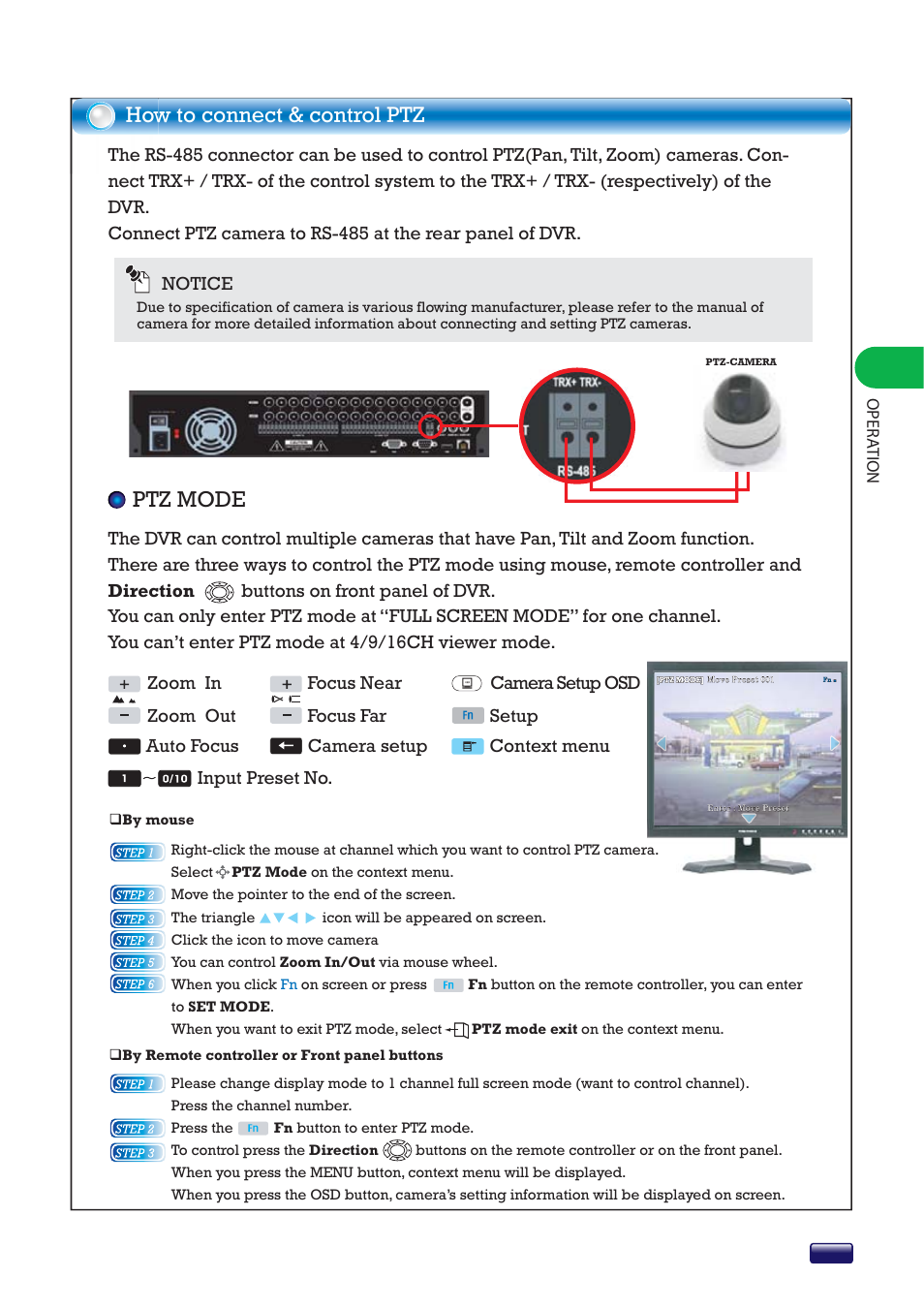 How to connect & control ptz, Ptz mode | Swann SW244-8ML User Manual | Page 17 / 44