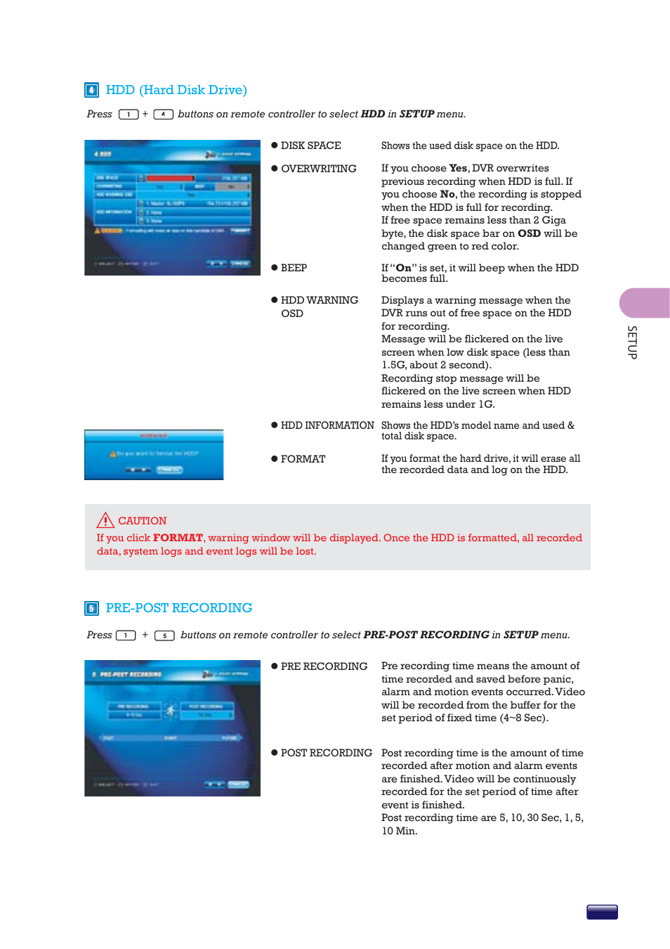 Hdd (hard disk drive), Pre-post recording | Swann SW244-8ML User Manual | Page 29 / 44