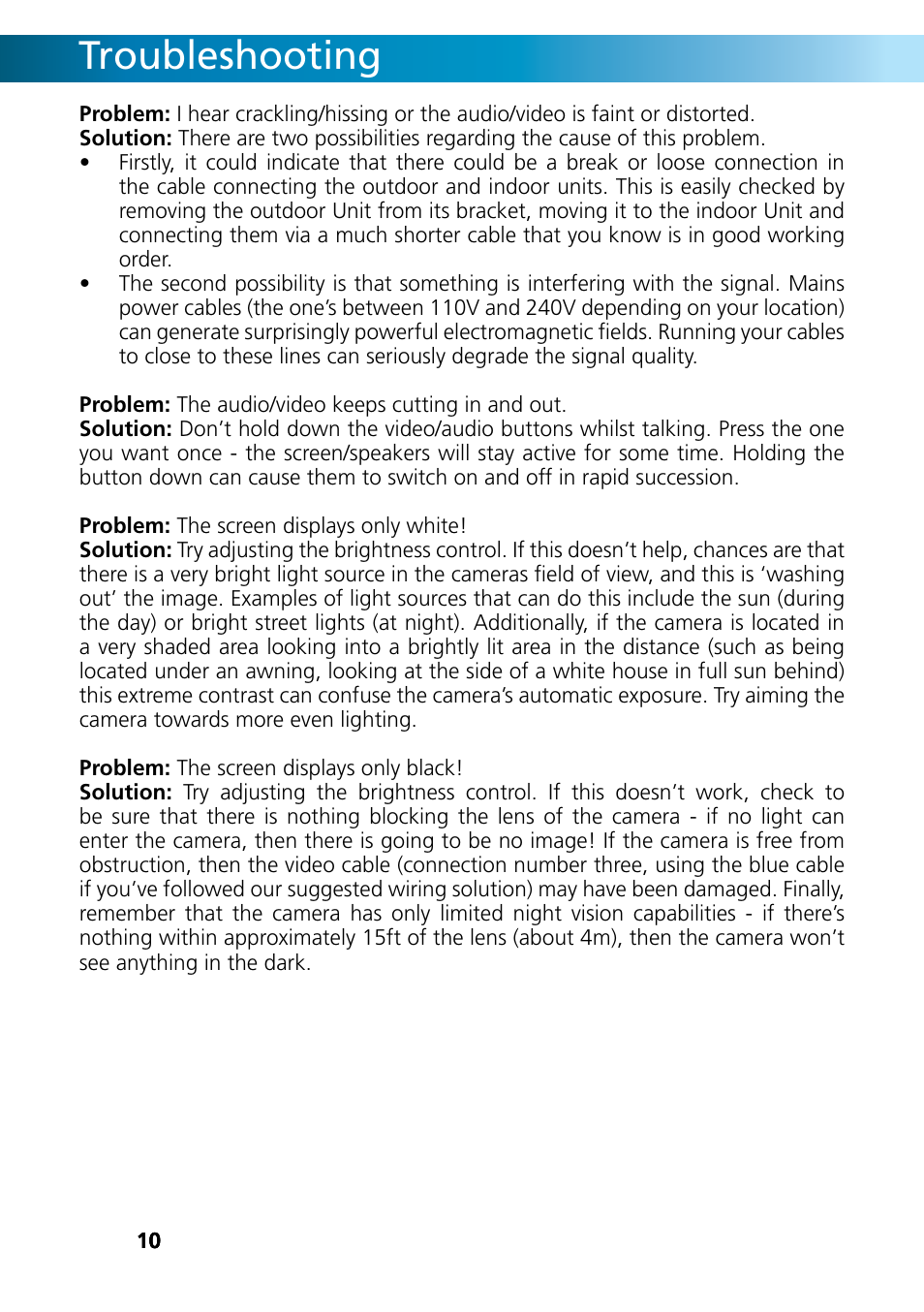 Troubleshooting | Swann INTERCOM DB-815 User Manual | Page 10 / 12