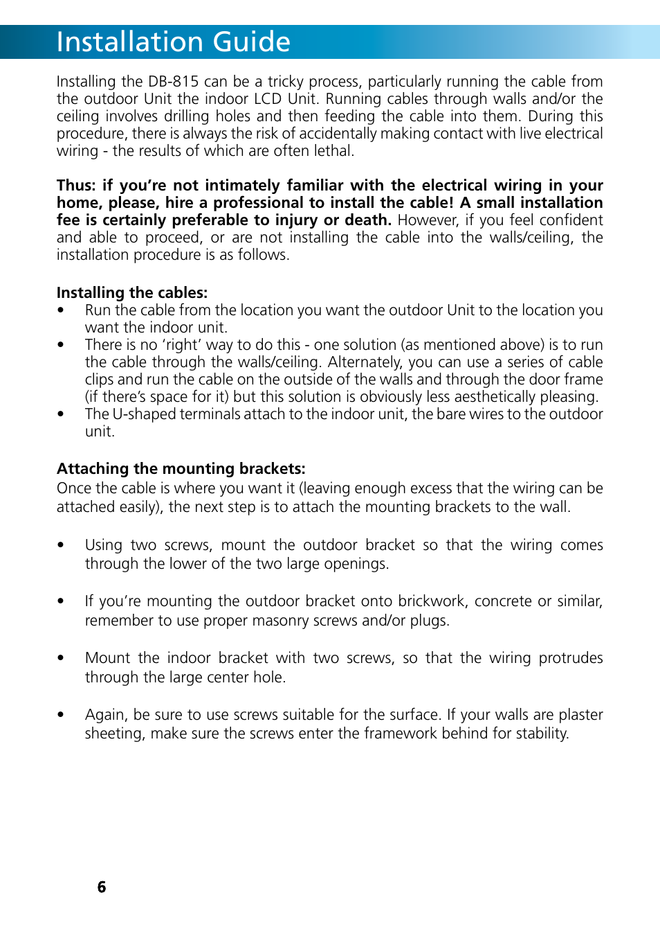 Installation guide | Swann INTERCOM DB-815 User Manual | Page 6 / 12