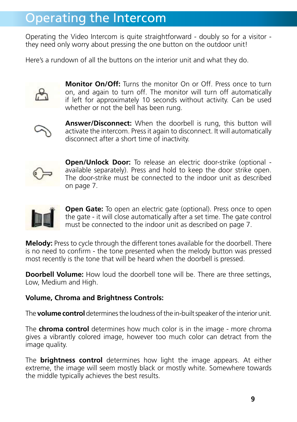 Operating the intercom | Swann INTERCOM DB-815 User Manual | Page 9 / 12