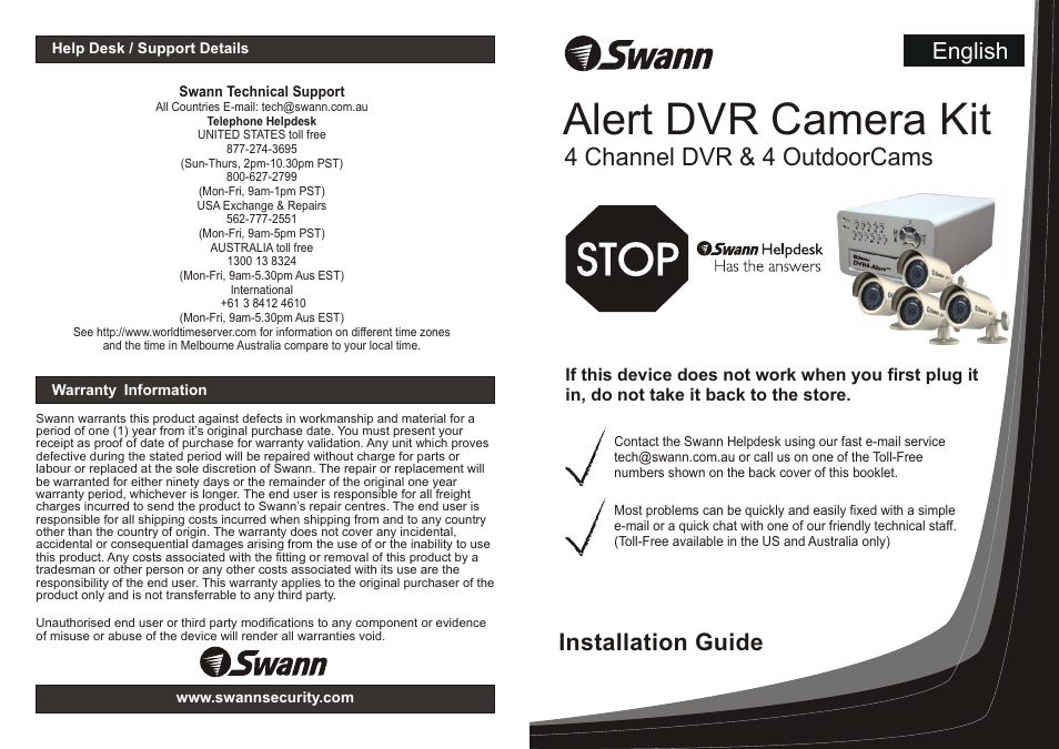 Swann Alert DVR Camera Kit User Manual | 4 pages