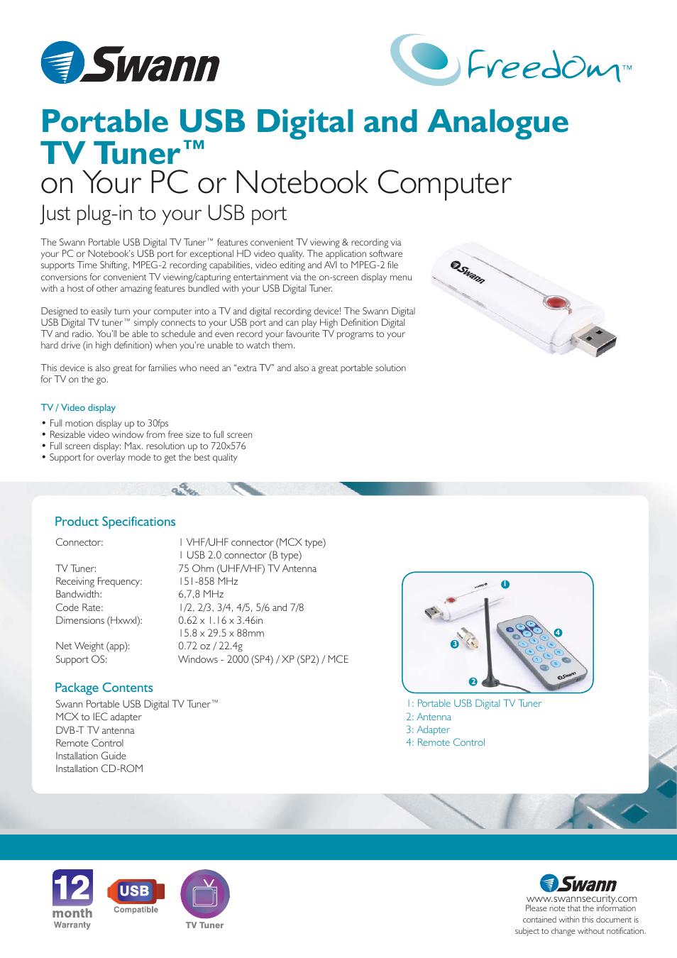 Just plug-in to your usb port | Swann SW131-U2M User Manual | Page 2 / 2