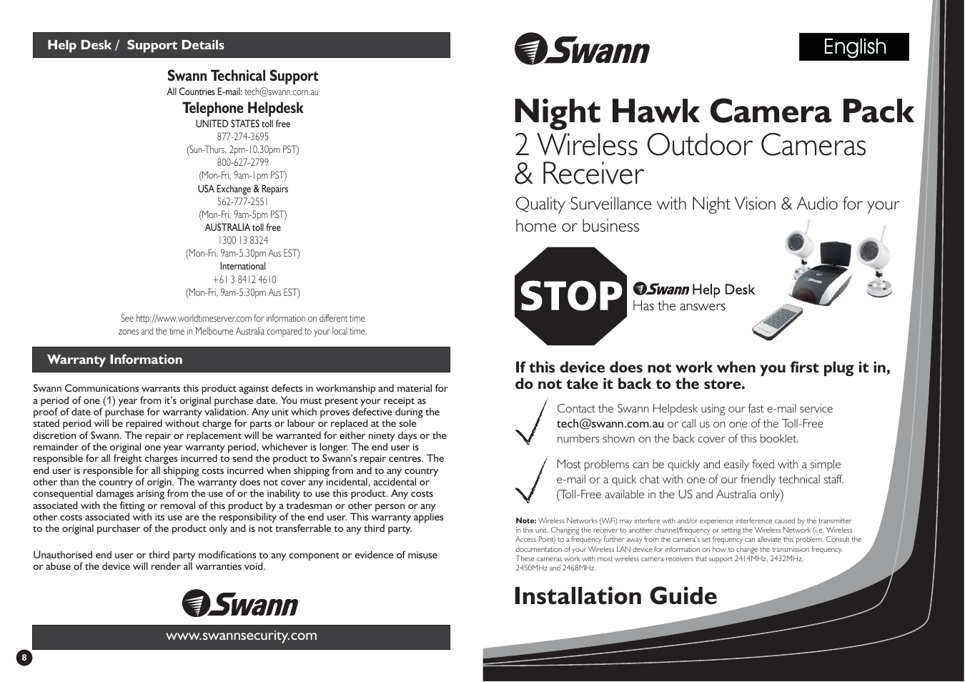 Swann Wireless Outdoor Cameras & Receiver User Manual | 4 pages