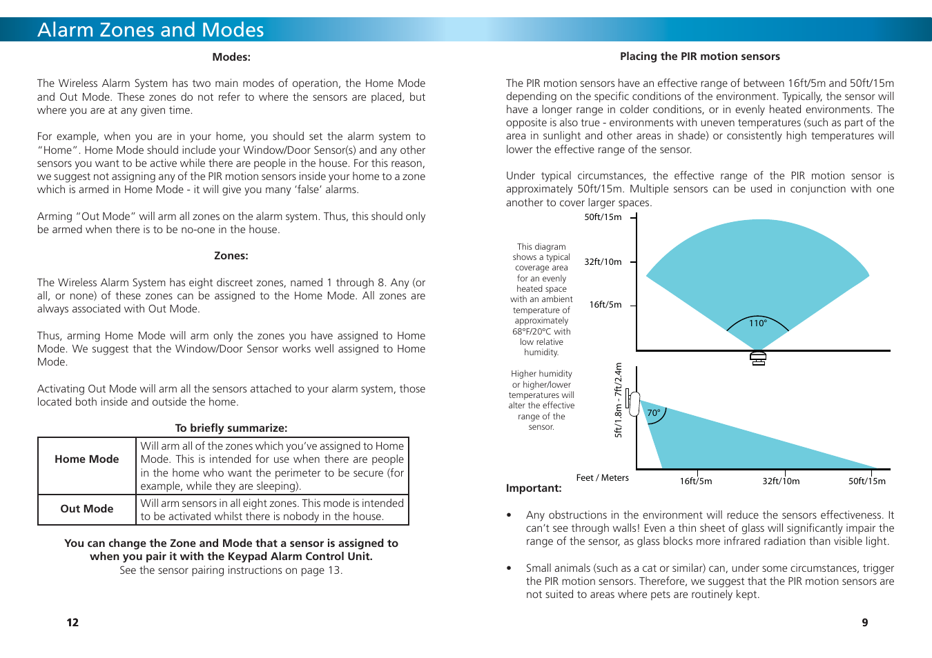 Alarm zones and modes | Swann SW347-WA2 User Manual | Page 12 / 20