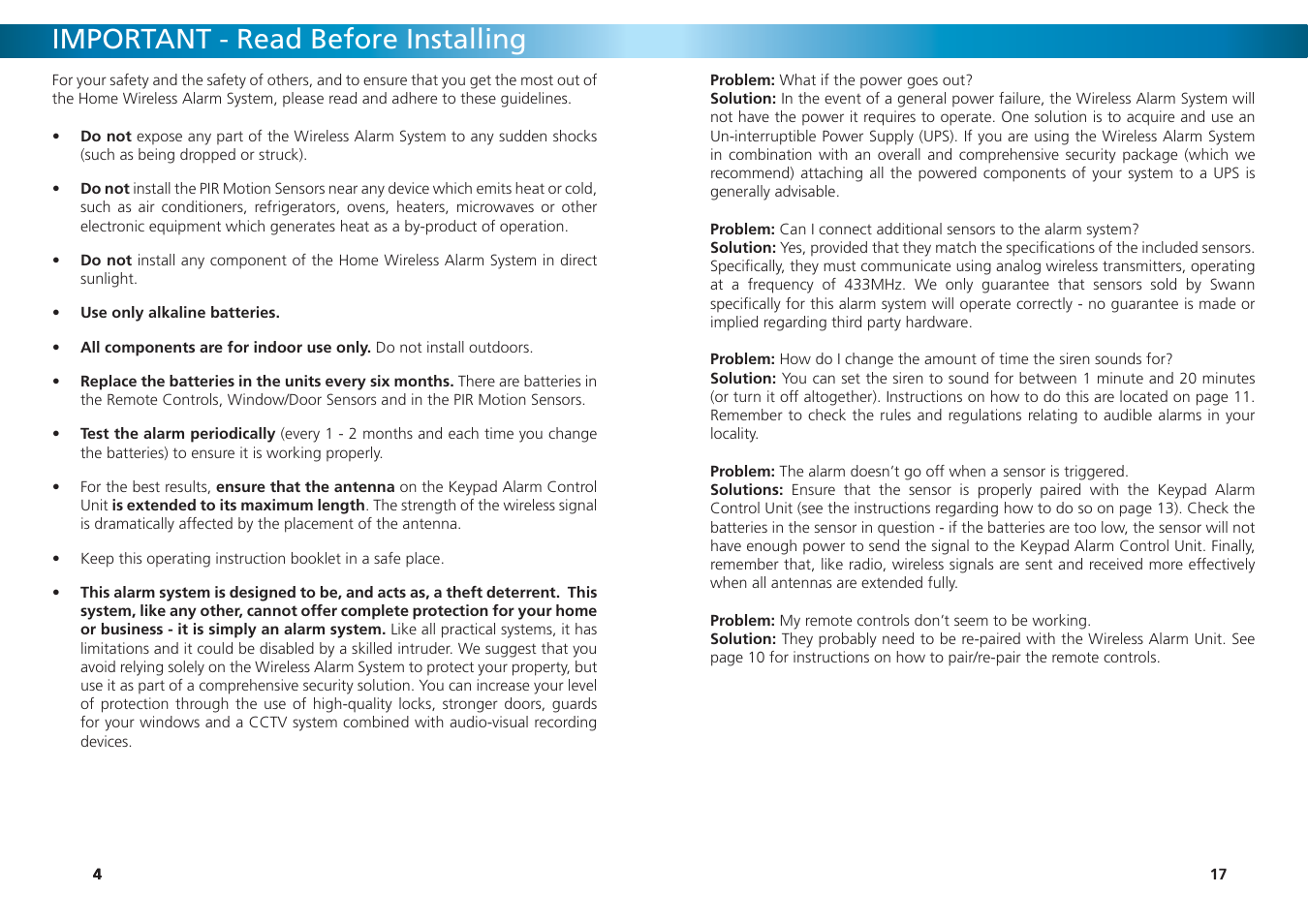 Important - read before installing | Swann SW347-WA2 User Manual | Page 17 / 20