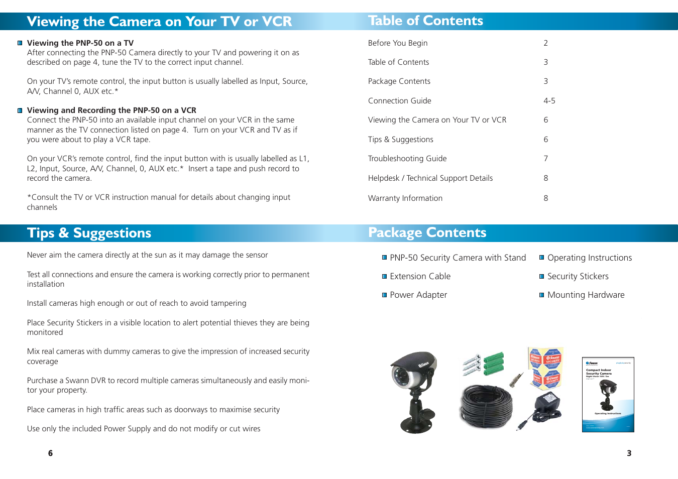 Table of contents package contents | Swann PNP-50 User Manual | Page 3 / 4