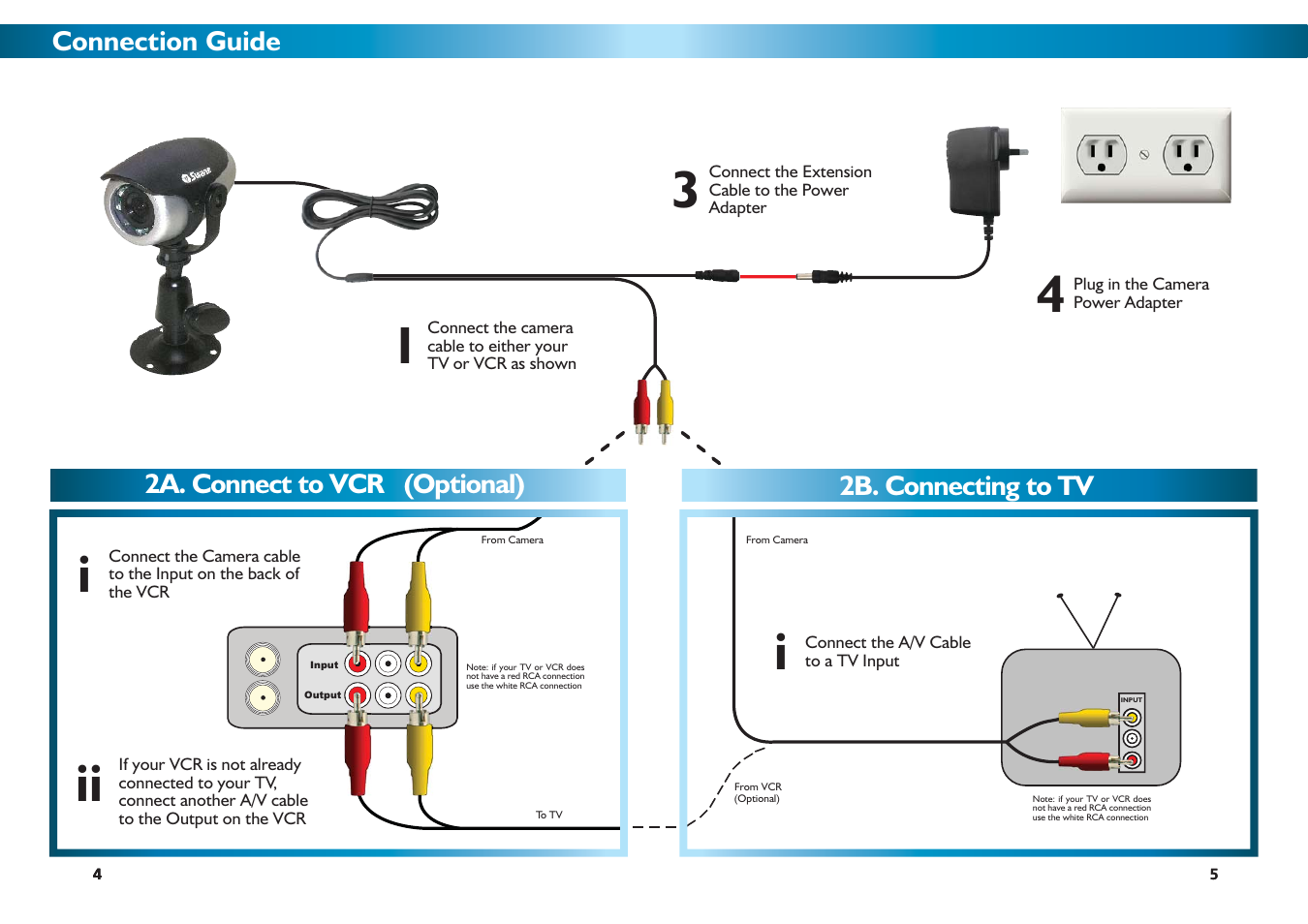 Connection guide 2a. connect to vcr (optional), 2b. connecting to tv | Swann PNP-50 User Manual | Page 4 / 4