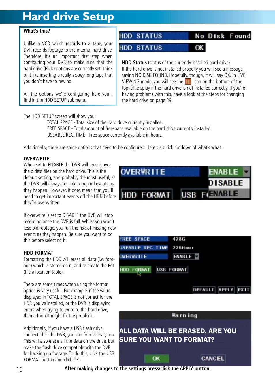 Hard drive setup | Swann DVR8-2500 User Manual | Page 10 / 44