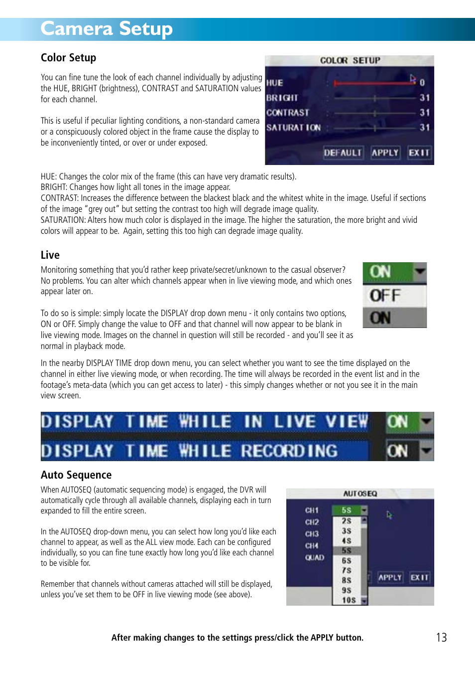 Camera setup | Swann DVR8-2500 User Manual | Page 13 / 44