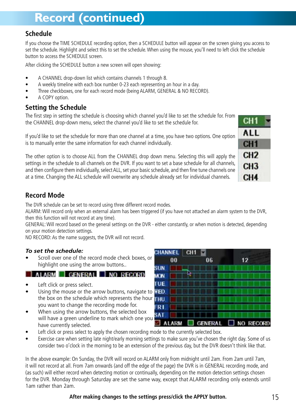 Record (continued) | Swann DVR8-2500 User Manual | Page 15 / 44