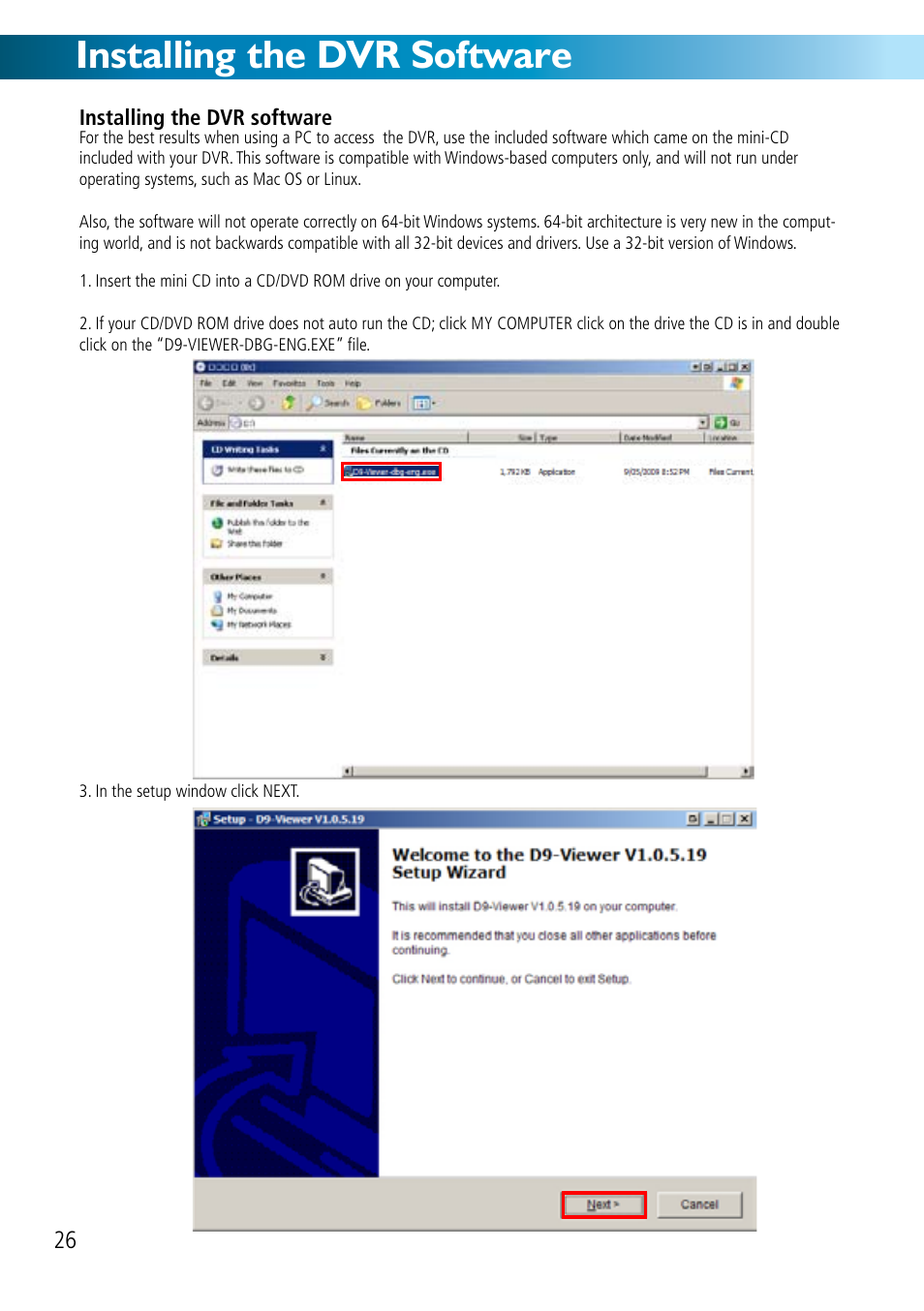 Installing the dvr software | Swann DVR8-2500 User Manual | Page 26 / 44