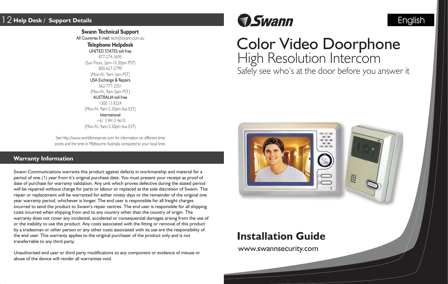 Swann Color Video Doorphone User Manual | 6 pages