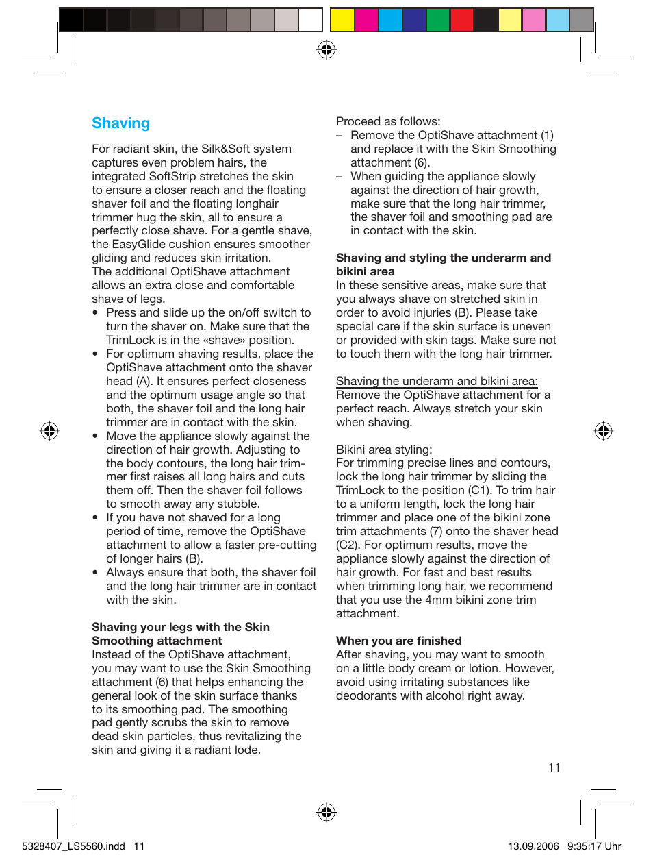 Shaving | Braun LS 5560 User Manual | Page 10 / 88