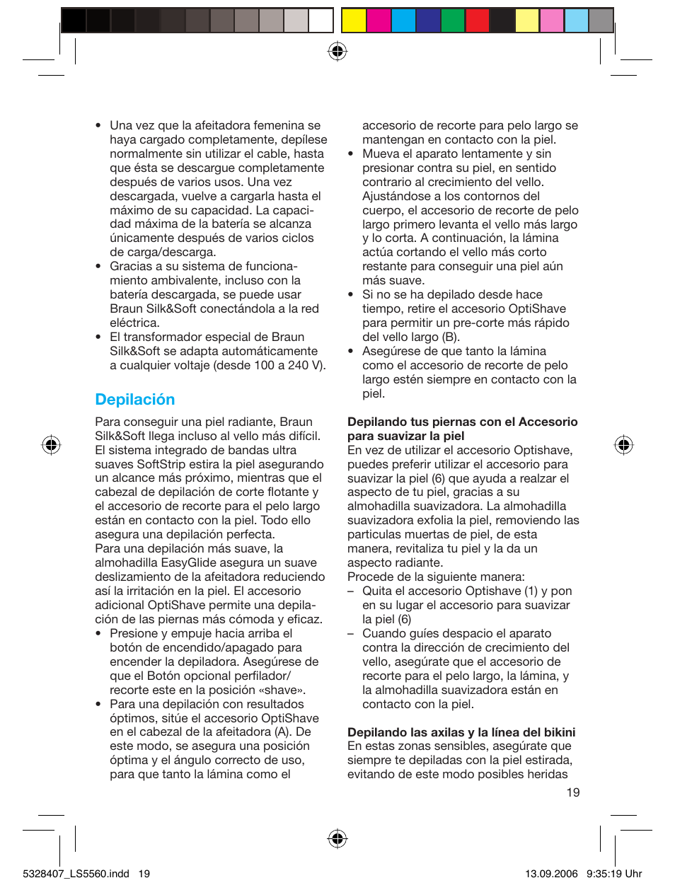 Depilación | Braun LS 5560 User Manual | Page 18 / 88