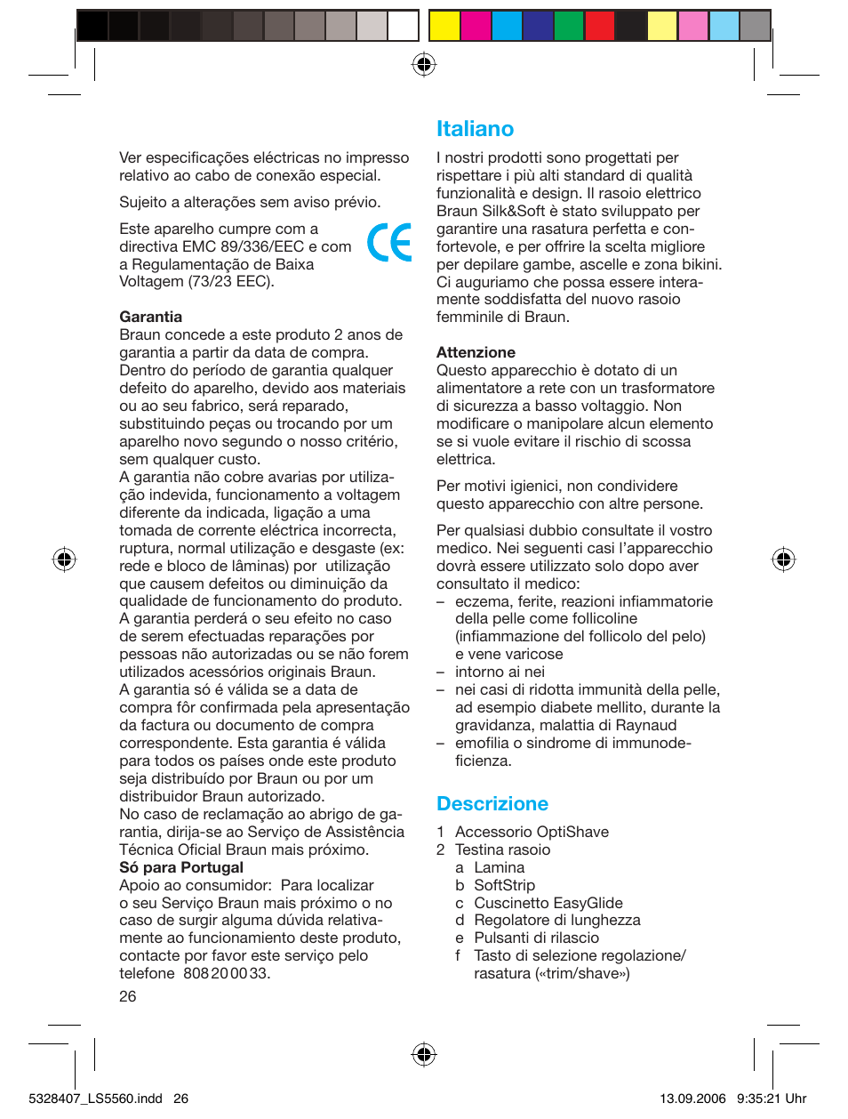 Italiano, Descrizione | Braun LS 5560 User Manual | Page 25 / 88