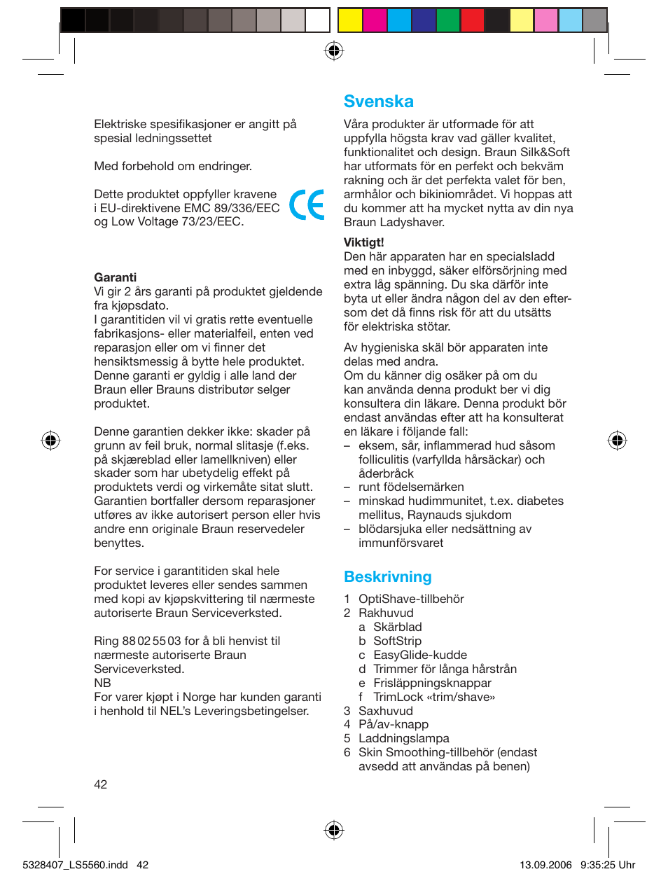 Svenska, Beskrivning | Braun LS 5560 User Manual | Page 41 / 88