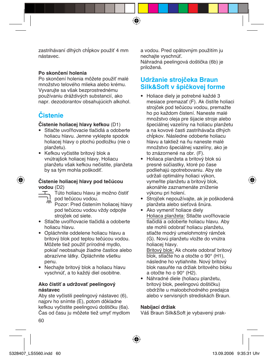 Čistenie | Braun LS 5560 User Manual | Page 59 / 88